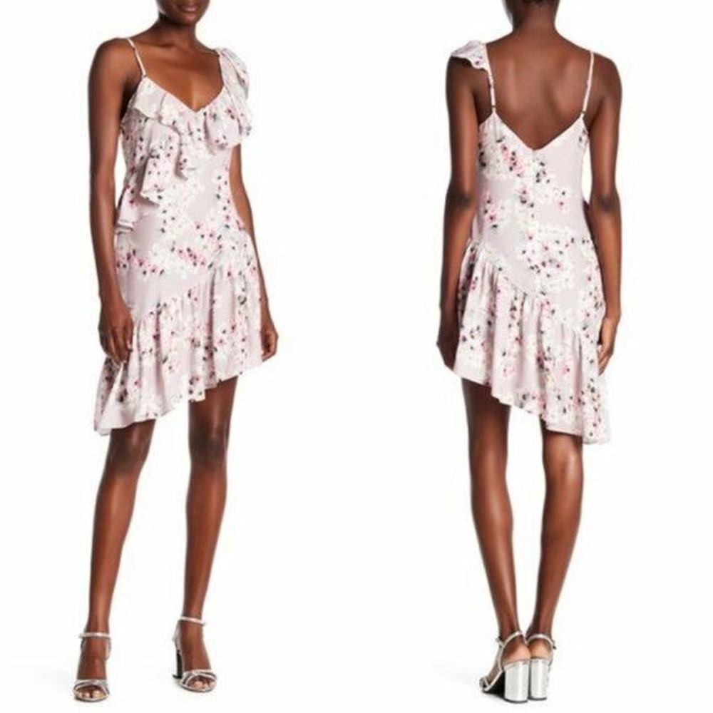 Parker Pink Floral Asymmetrical Ruffled Dress Adjustable Straps Sz M $378